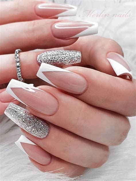 glitter white french tips|french tip glitter acrylic nails.